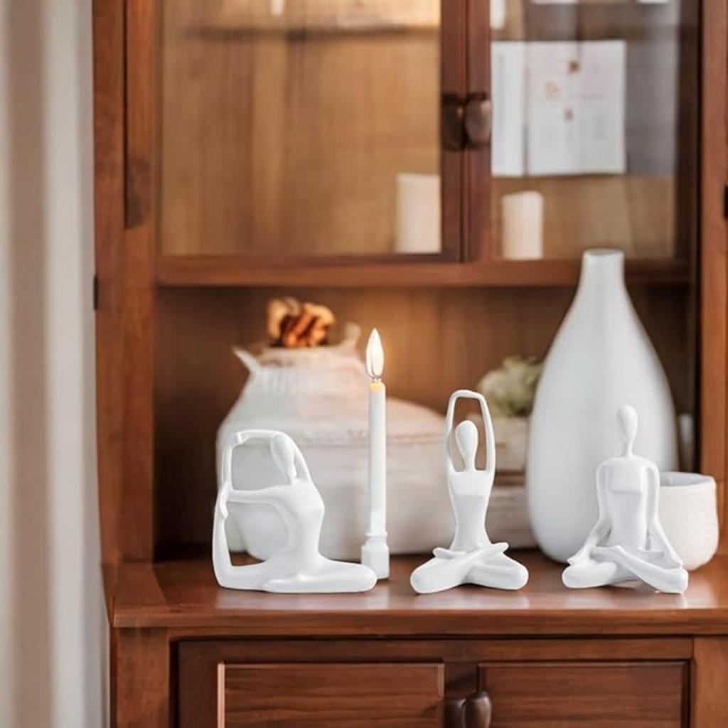 Resin Zen Yoga Figurines for Bookself, Meditation Yoga Statues Set of 3, Home Decor, Gifts