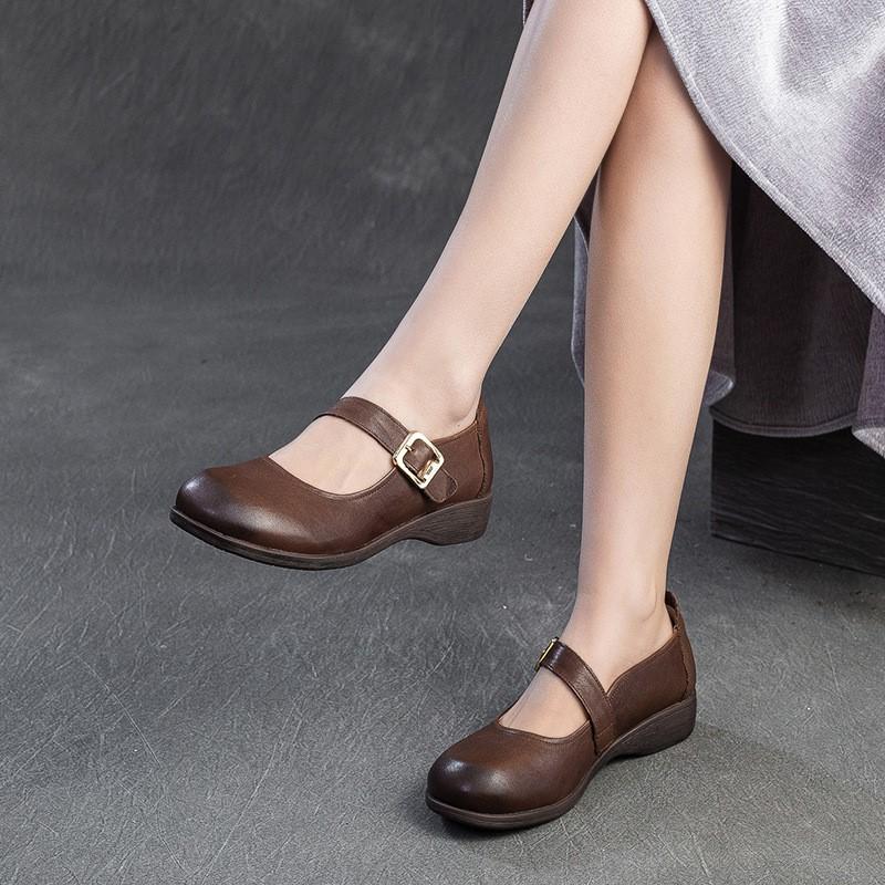 GKTINOO 2025 Весна Новые Удобные Неглубокие Ретро Натуральная Кожа Повседневные И Универсальные На Низком Каблуке Женские Туфли