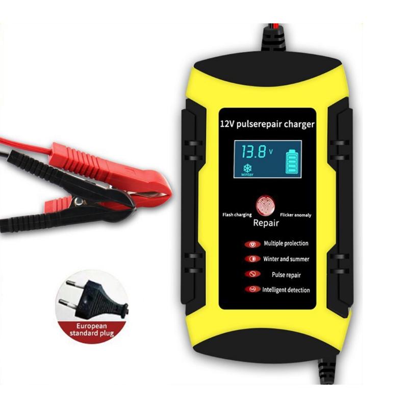Полностью автоматическое автомобильное зарядное устройство 12 В, 6 А, от 110 В до 220 В, быстрая импульсная зарядка для влажной и сухой свинцово-кислотной кислоты с цифровым ЖК-дисплеем