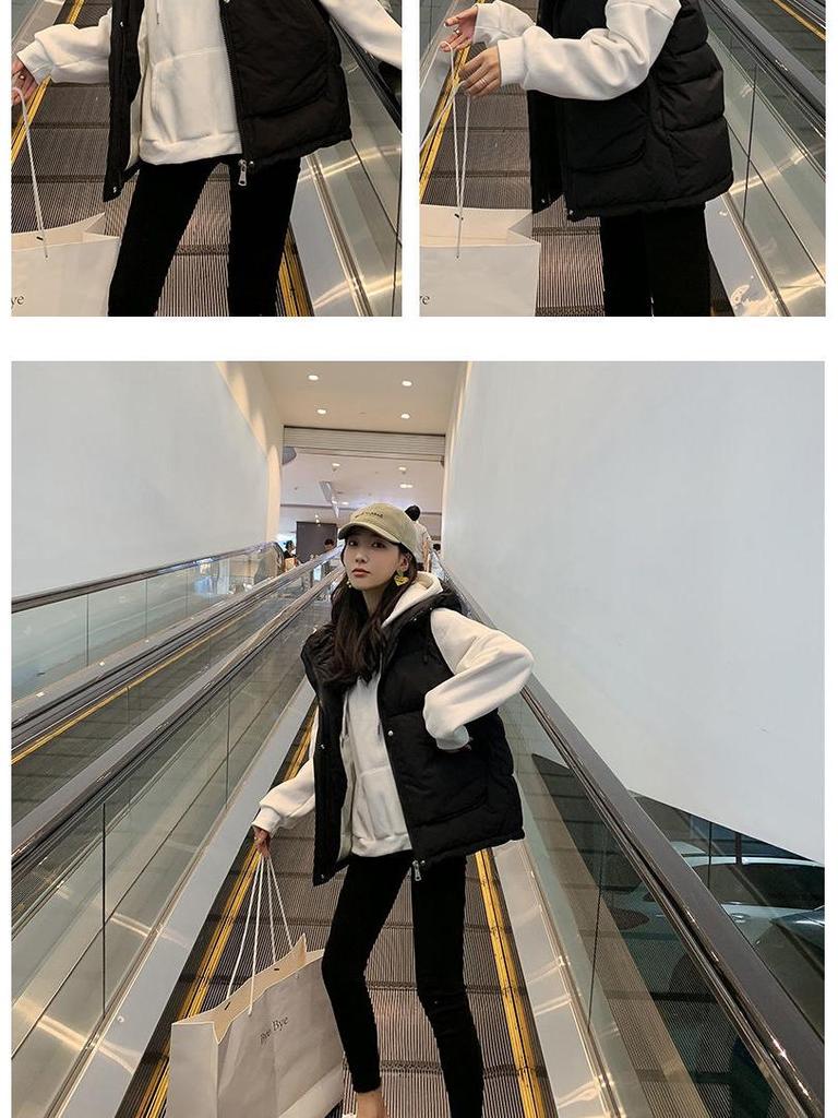 Женский пуховый хлопковый жилет с капюшоном - Новинка 2023 Осень/Зима Модный короткий свободный жилет