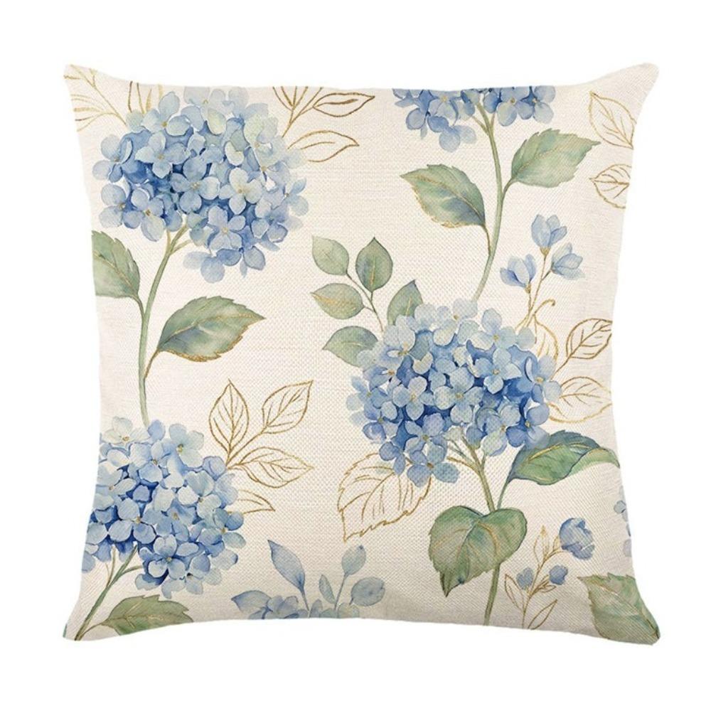 Linen Hydrangea Cushion Cover Flower Printed Cushion Case Pillowslip Throw Pillow Cover  Bedroom