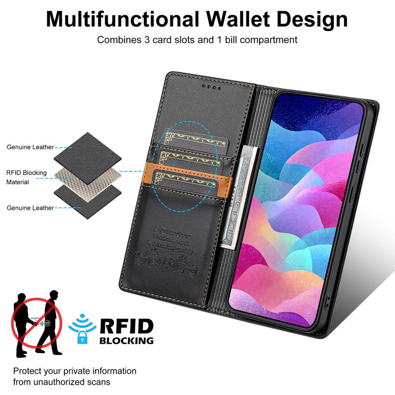 Кожаный чехол для Samsung Galaxy A17 A16 A36 A56 A26 A07 A55 A35 A15 A54 A34 A14 A53 A33 A13 Магнитный деловой откидной чехол-кошелек