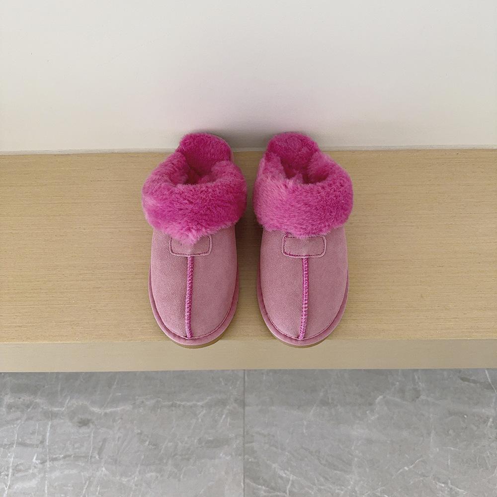 Winter indoor bag head sheepskin integrated slippers female parent-child fluffy slippers