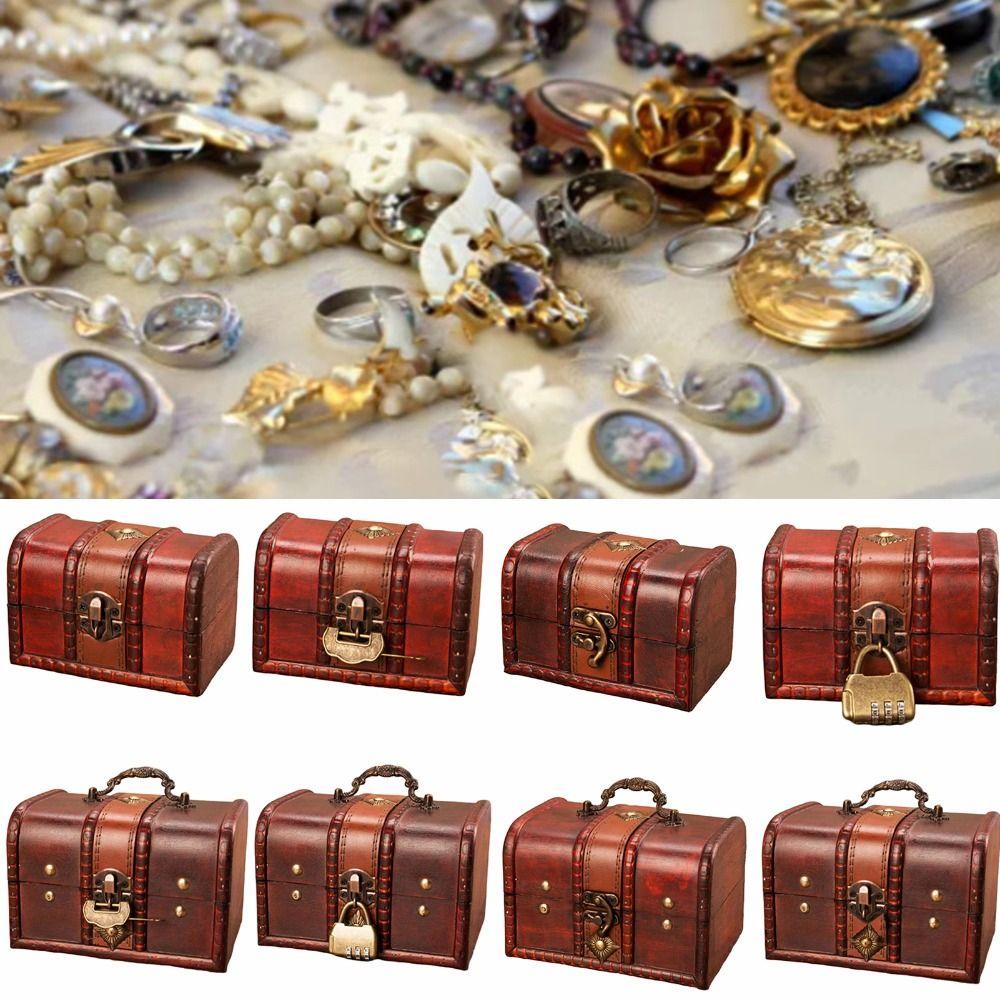 Wooden Treasure Chest Vintage Jewelry Box Creative Jewelry Storage Box Packaging Box