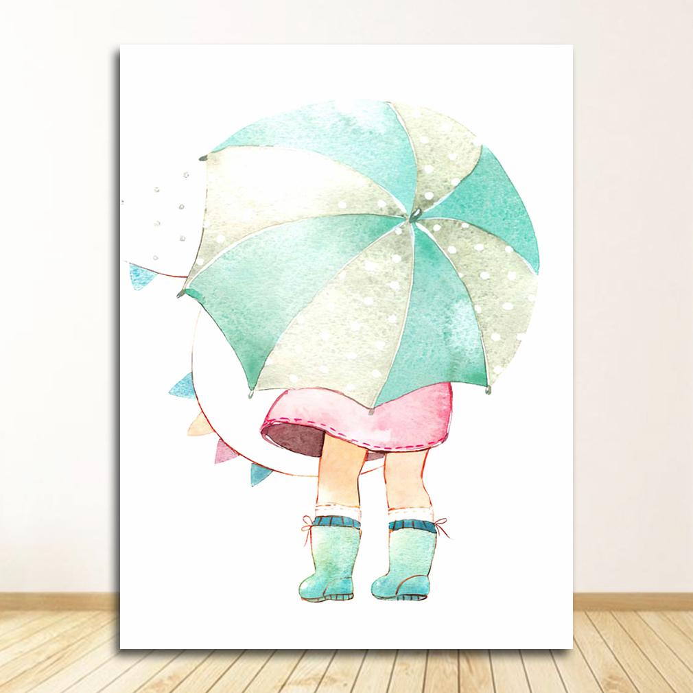 Настенные картины для детской комнаты, декор для детской комнаты, милый зонтик с розами для маленьких девочек, плакаты на скандинавскую тему и принты, настенная живопись на холсте