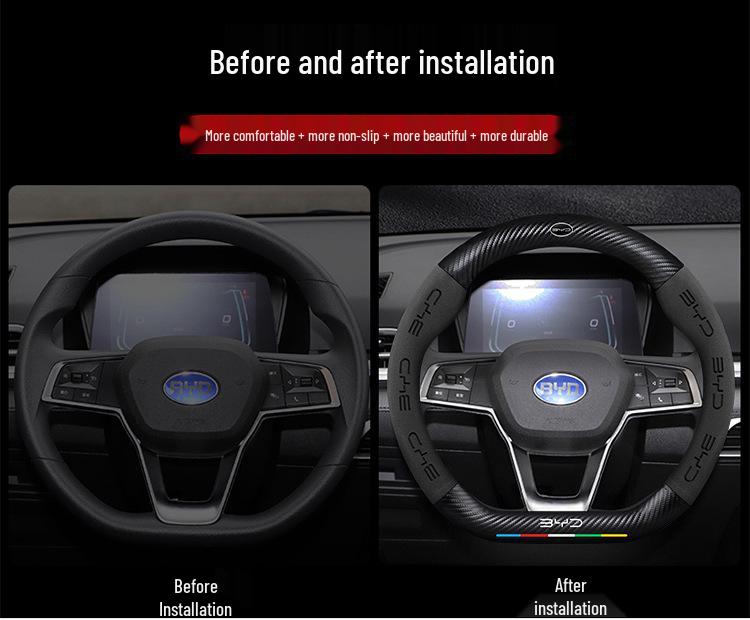 3D тисненая кожаная оплетка на руль для BYD: Династии Цинь, Хань, Тан, Сун, Юань, e2, Разрушитель, Модели Дельфин