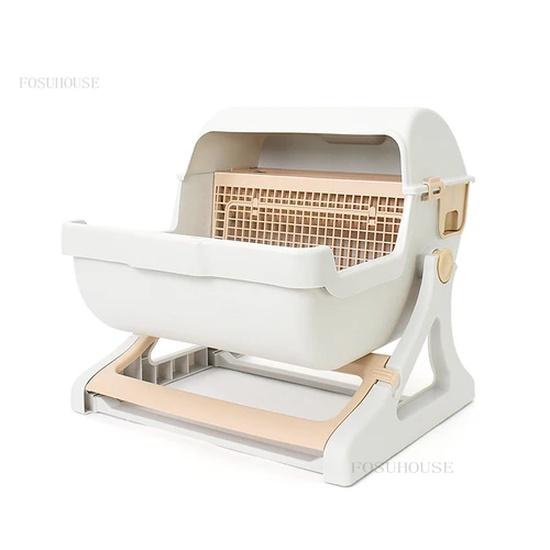 Large Semi Enclosed Cat Bedpan Litter Box Splash Proof Odorless Toilet with Scoop Filter Easy Clean Indoor Pet Supplies