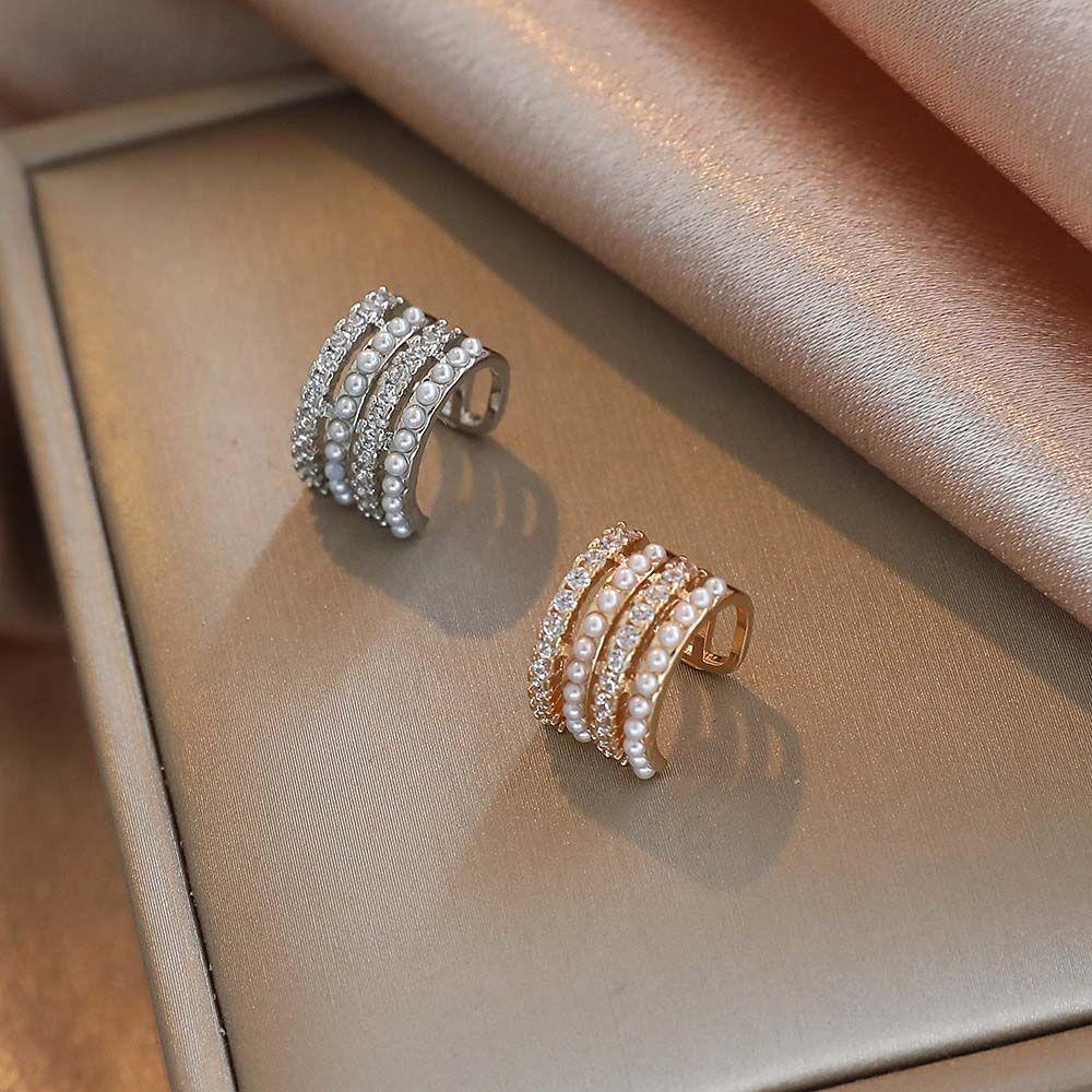 Серьги-клипсы из жемчуга и страз, корейский стиль, женские серьги-клипсы из циркония