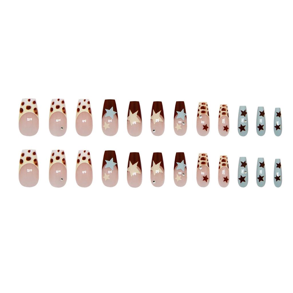 French Style False Nails With Star Decoration 24 Pieces Set For Party And Wedding