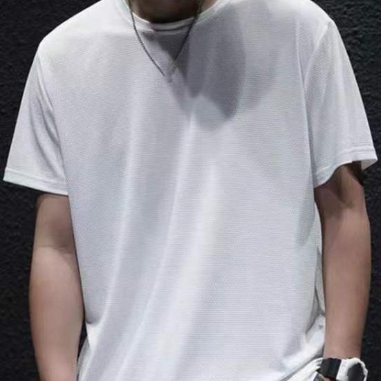 Мужская летняя футболка, однотонная, из ледяного шелка, тонкая сетка, быстросохнущая, средней длины, с круглым вырезом, с короткими рукавами, мягкий дышащий пуловер, спортивный повседневный