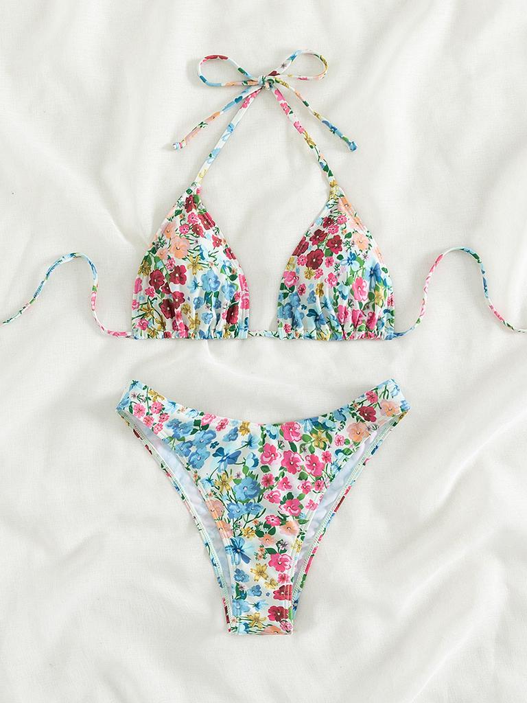 Комплект бикини бандо с цветочным принтом, купальник с открытыми плечами пуш-ап, женский купальник с топом-трубой, бикини с узлом, купальник 2025, сексуальный летний купальник