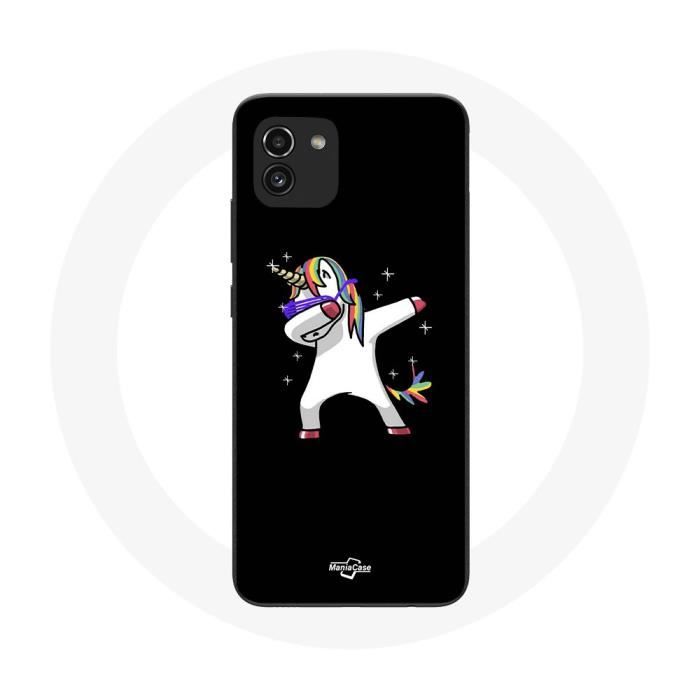 Coque - MANIACASE - Samsung Galaxy A03 - Silicone noir - Souple - Motif licorne