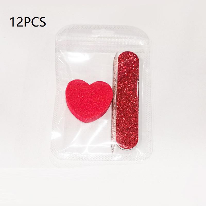 12Pcs Glitter Nail Care Kit - Heart-Shaped Buffer, Crystal Rod, And Double-Sided File For Nail Art And Pedicures