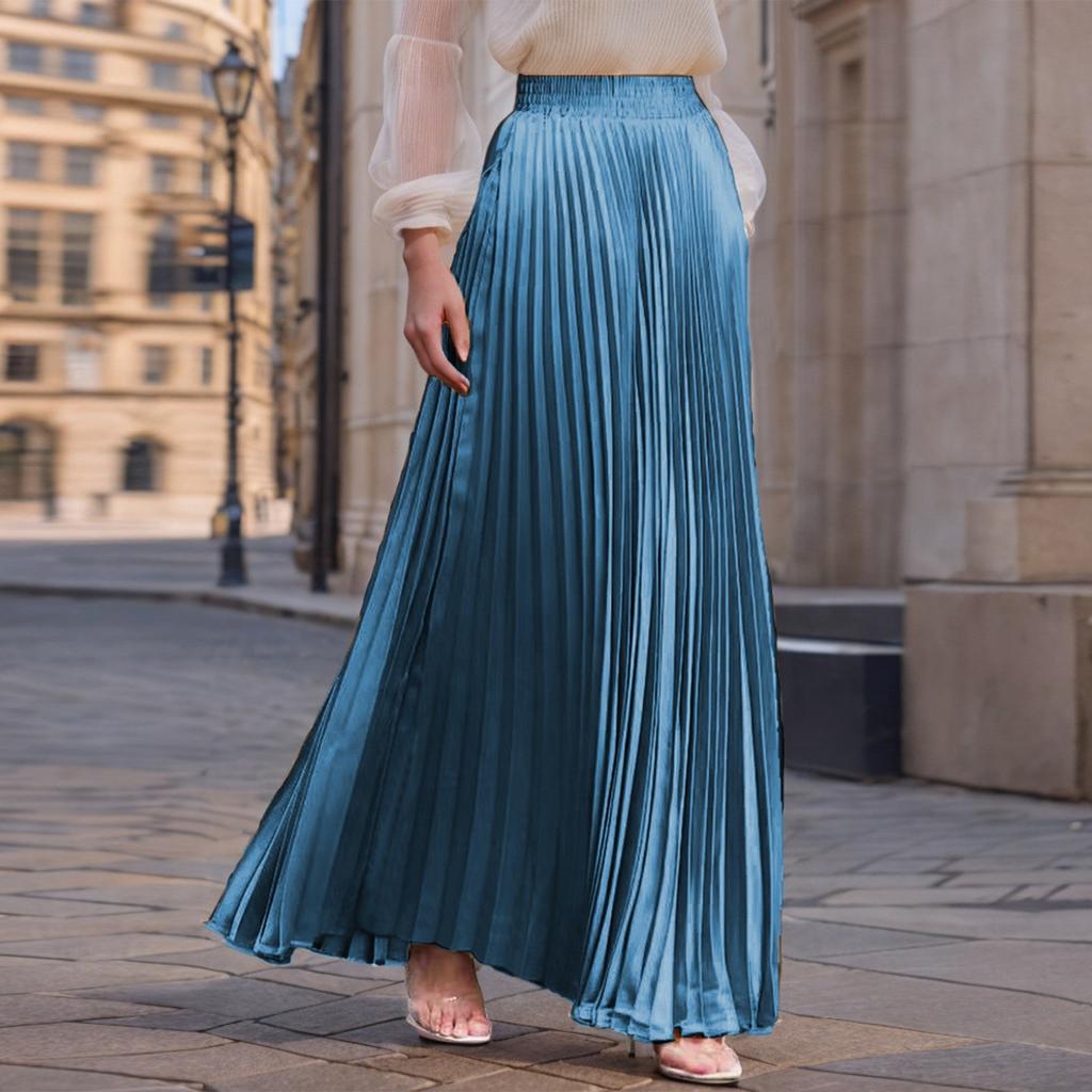 Women's Casual Pleated Solid Color Half Skirt, Pleated A-line Skirt, Large Swing Floor-length Skirt