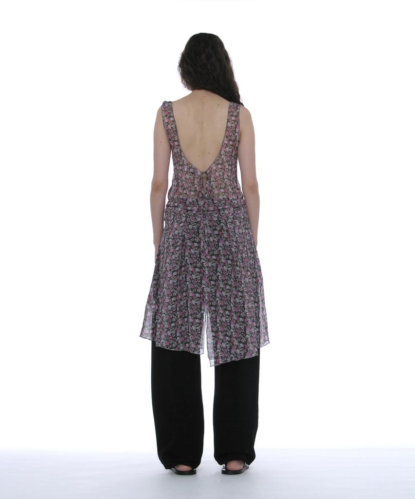 Partimento Woman Floral Pleated Sheer Midi Dress_Black