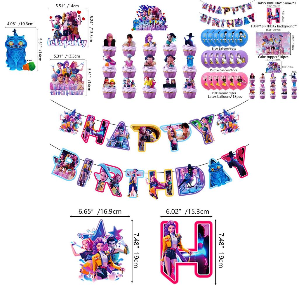 Набор баннеров и украшений для дня рождения в стиле K-pop «Охотники на демонов» с воздушными шарами и фоном для фанатов аниме