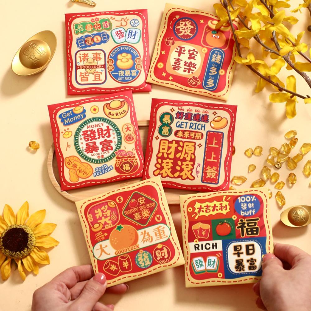 6Pcs Cartoon Chinese Snake Year Red Envelope New Year Money Envelope Spring Festival