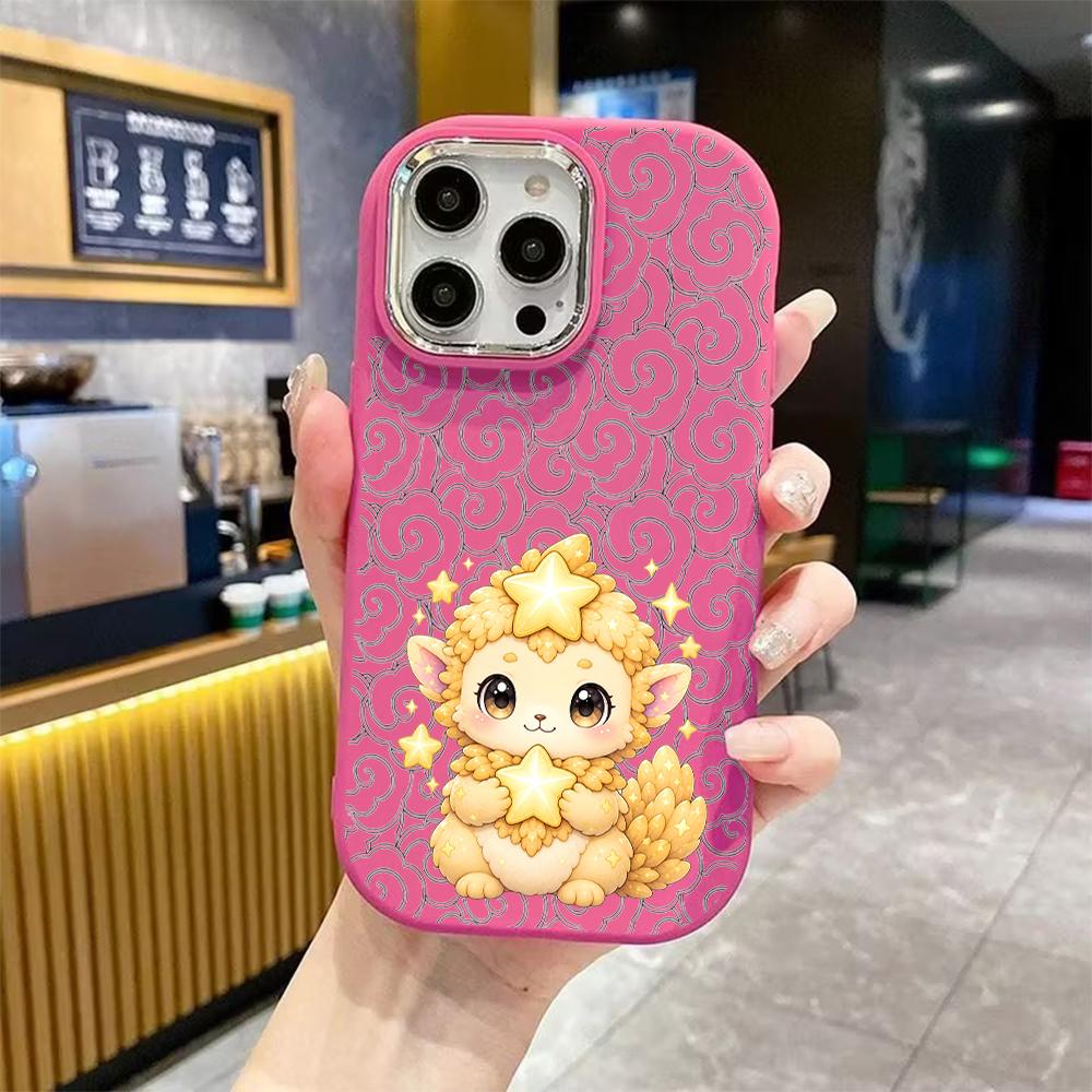 Phone Case: 2D flat design suitable for iPhone 18 17 16 15 14 13 Pro protective case, couple style, gold stars, Christmas and Halloween gift