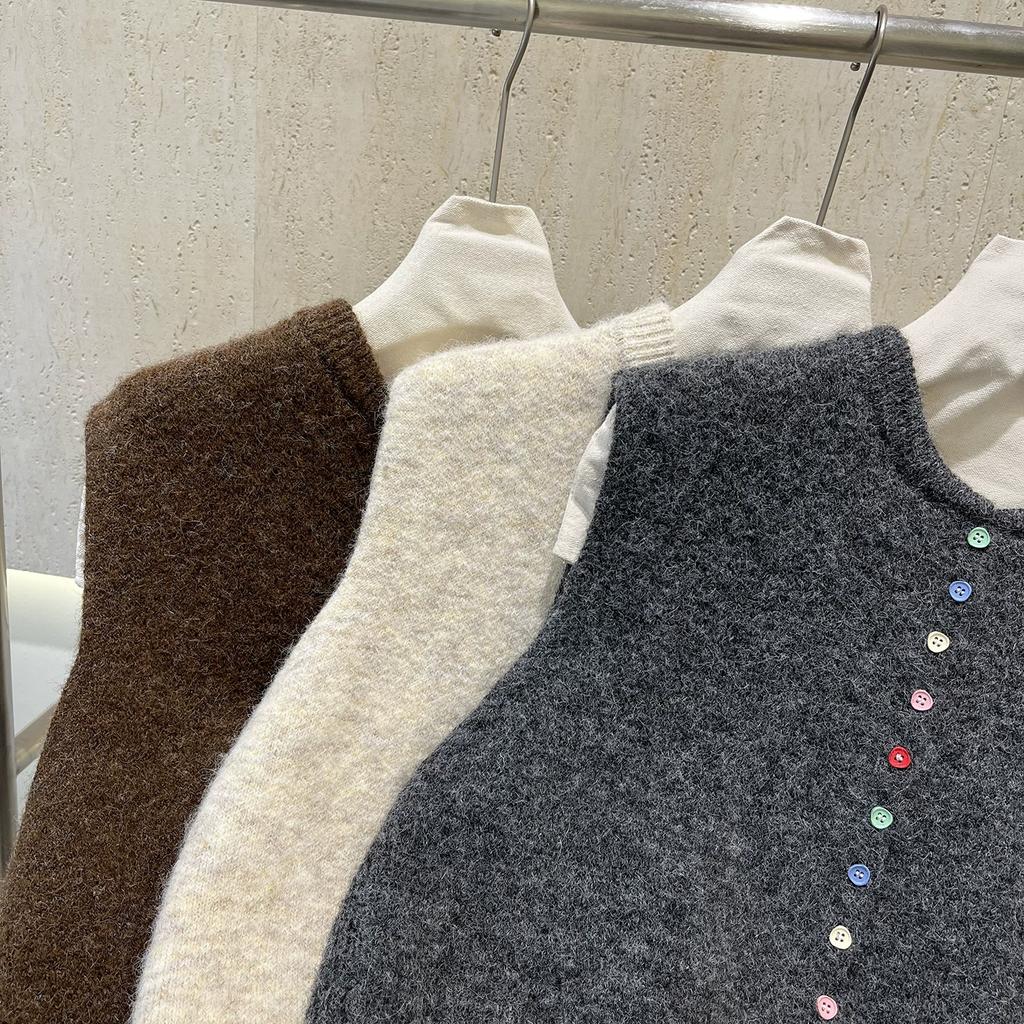 Dimanaf 2025 Autumn Women Sleeveless Vest Sweaters Knitting Colorful Buttons Casual Style Loose Sweater