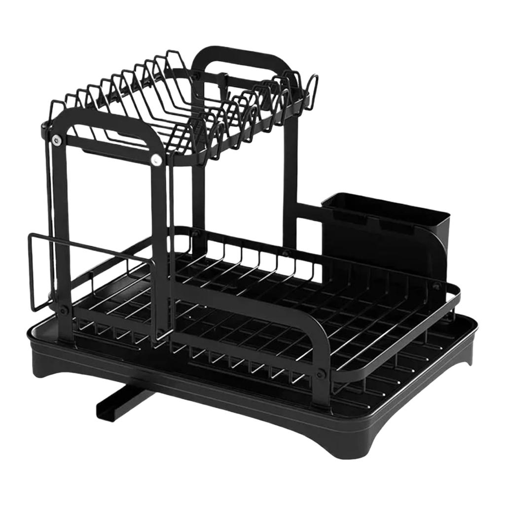 2 Tier Kitchen Countertop Drainer with Utensil Holder and Cup Rack Double Layer Sink Drain Rack for Apartment Kitchen Counter