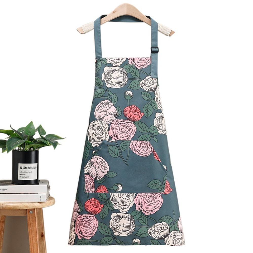 Rose Print Waterproof Apron With Hand Towel Restaurant Uniform Work Apron Household