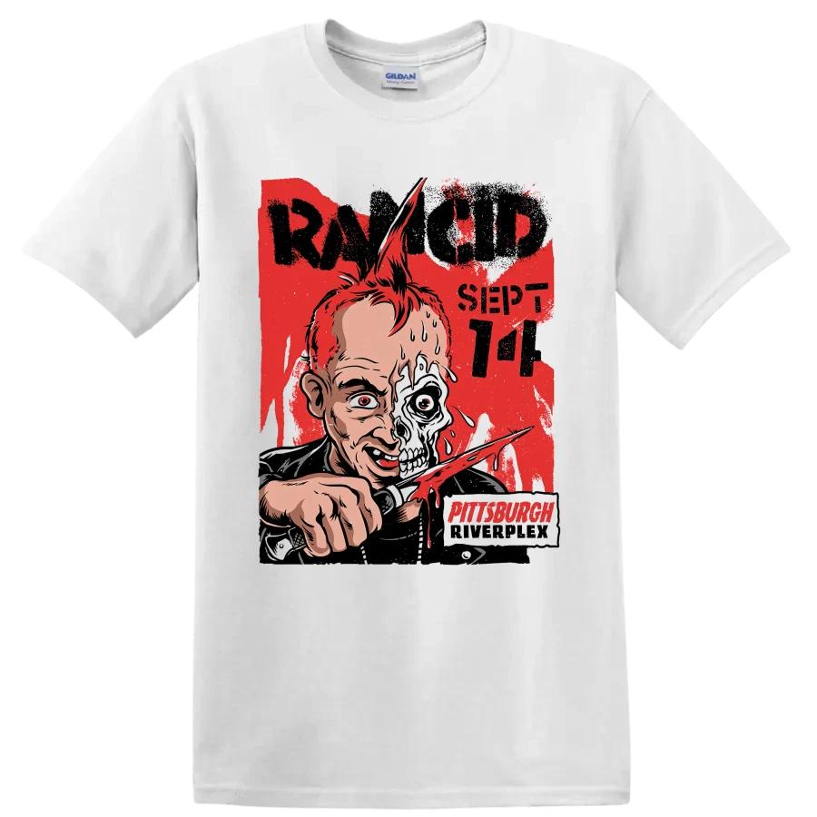 Rancid Punk Rock Skull Graphic T Shirt Pittsburgh Style Distressed Tee Fan Wear