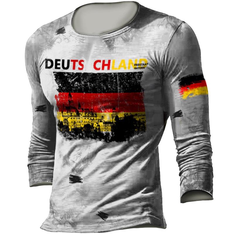 Винтажная мужская футболка с принтом немецкого флага, весенне-осенний уличный боевой свободный мужской топ с длинными рукавами