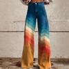 Women Casual Trousers Colorful 3D Floral Printing Flared Leg High Waist Plus Size Jeans Button Zipper Closure with Pockets Lojng Pants for Dating