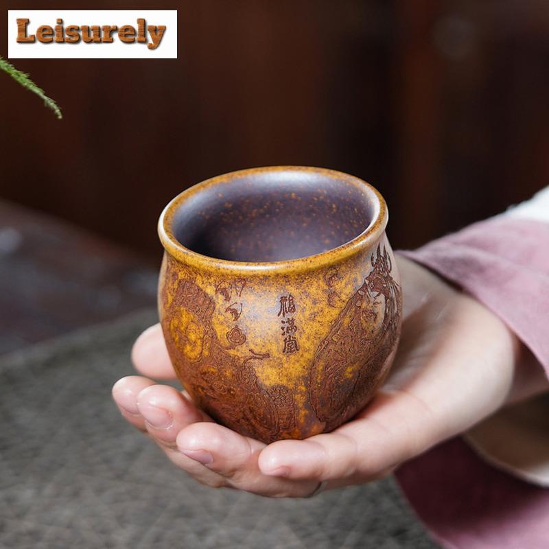 210 мл Исинская Цзыша Чашка для чая Четыре Бога Богатства Эстетическая чайная пиала Одиночные чашки Дегустационная чашка Чахай Мастер-чашки Ча