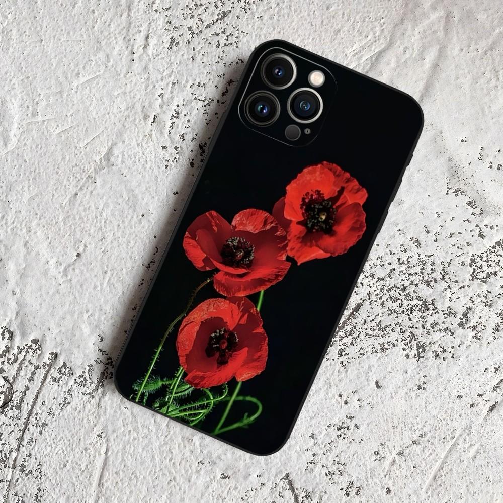 Чехол для телефона 'Цветок мака' для Iphone 15 14 13 12 11 Pro Max Xr X Xs Mini 8 Plus SE 2022 Черный Мягкий силиконовый чехол