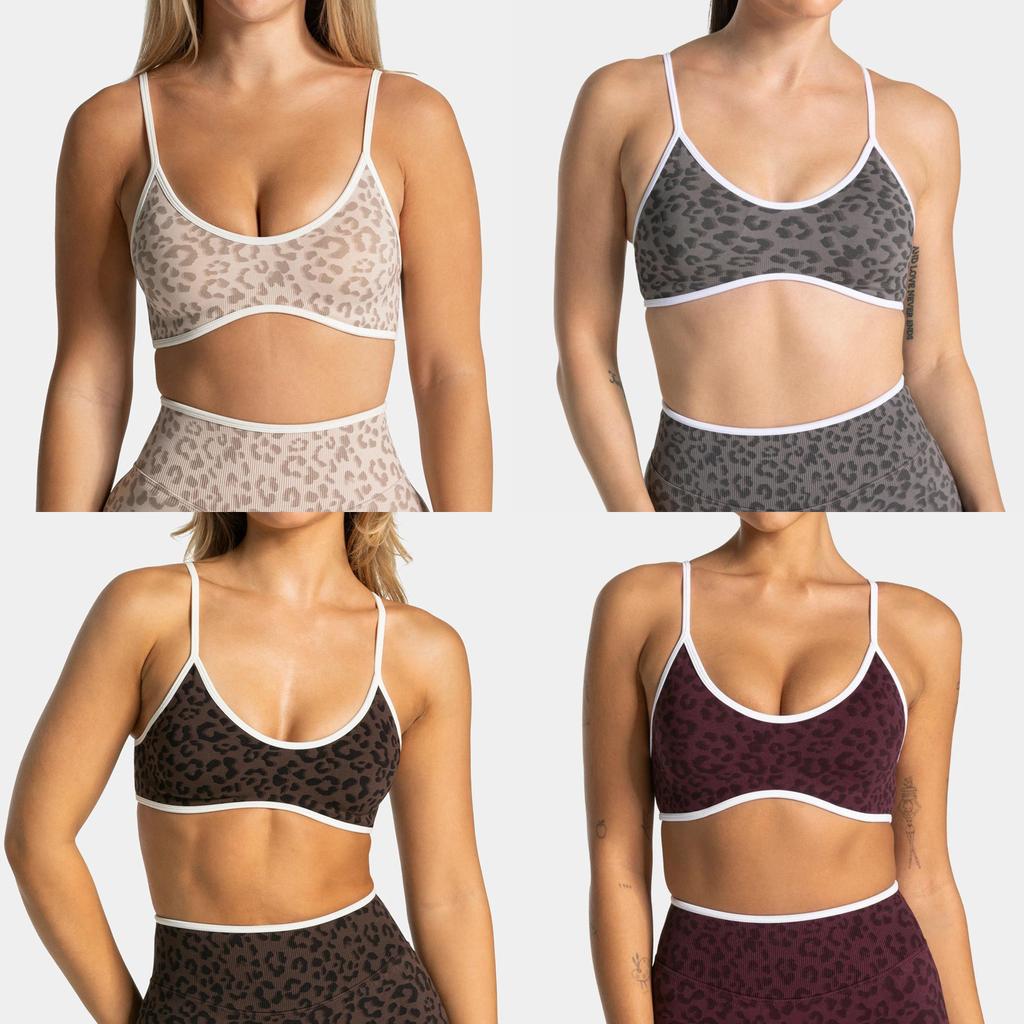 Youth Women Yoga Bra With Leopard Print And Color Block Edge For Fitness And Outdoor Sports