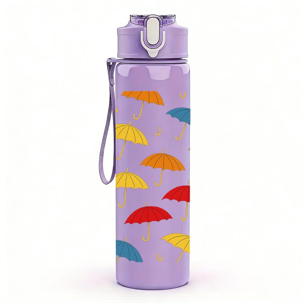 1PC Colorful Leaf Seamless Print 750ml Color Plastic Sports Water Bottle Leakproof Flip Straw Lid Suitable for Sports Office Home Use
