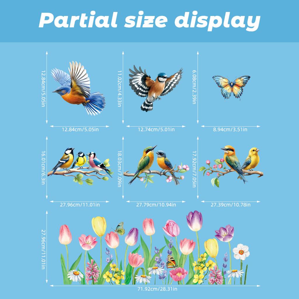 Spring 2026 New Butterfly Hummingbird Flower Static Cling Window Stickers for Home Decor Room Atmosphere