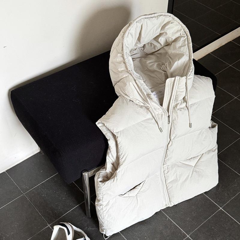 Women's Puff Cotton Vest Autumn and Winter Short Hooded Down Cotton Vest Thickened Loose Outer Vest Women's Vest Batch