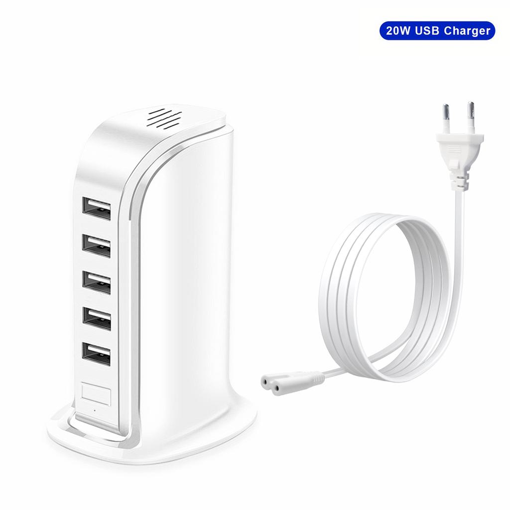 Зарядная станция для нескольких устройств 20 Вт, настенный зарядный блок с 5 портами USB, USB-концентратор для зарядки Smart IC, для домашнего офиса, кемпинга