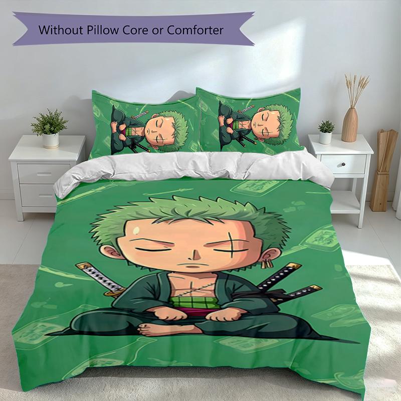 3pcs One Piece Zoro Duvet Cover Set, Includes 1 Duvet Cover and 2 Pillowcases,Skin-Friendly&Comfortable Fabric,Suitable Bedding Sets