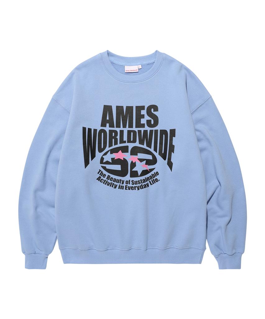 AMES-WORLDWIDE Logo Typo Graphic Sweatshirt Light Blue(Am2Efum440A)