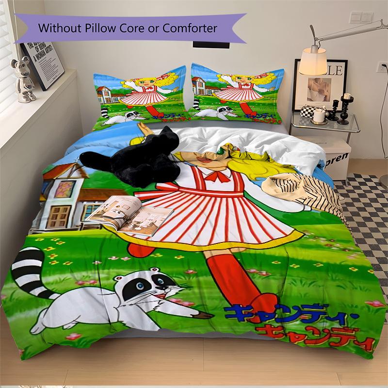 Candy Girl Raccoon Print 3Pcs Bedding Setduvet Cover With 2 Bedropillowcase Home Birthday Gift