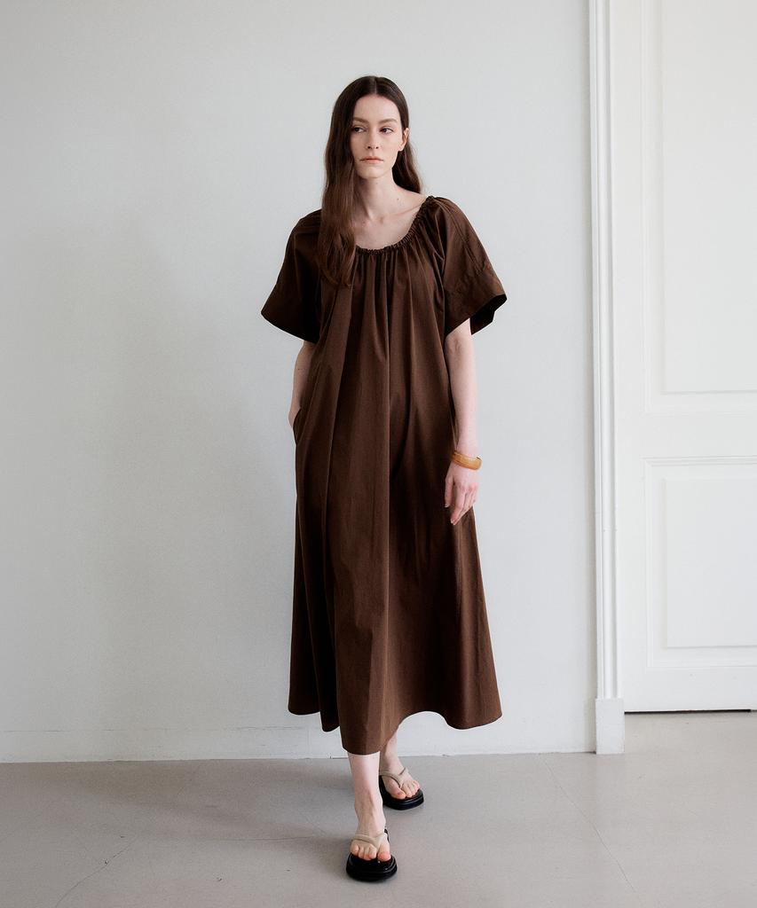 The Ello Soft System Off-Shoulder Flare Dress (Brown)