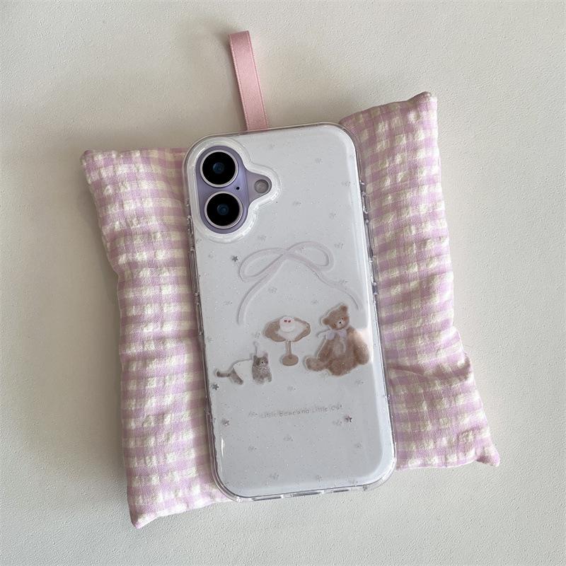 Чехол для телефона с блестками, кошкой и медведем, десертный, для iPhone 17/16 Pro Max/15/14 - Женская версия