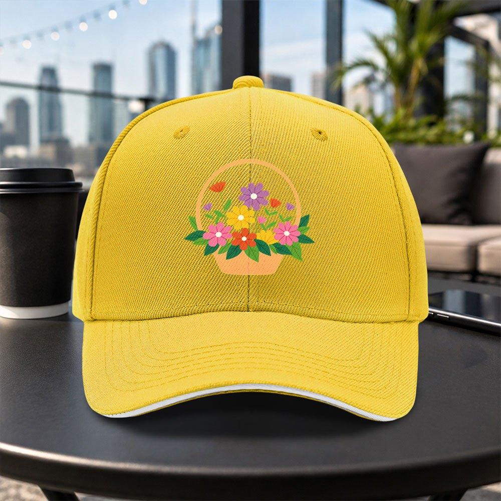 Flower Basket Pattern Baseball Cap Unisex Adjustable Duckbill Cap Casual Lightweight Outdoor Hat Multiple Colors