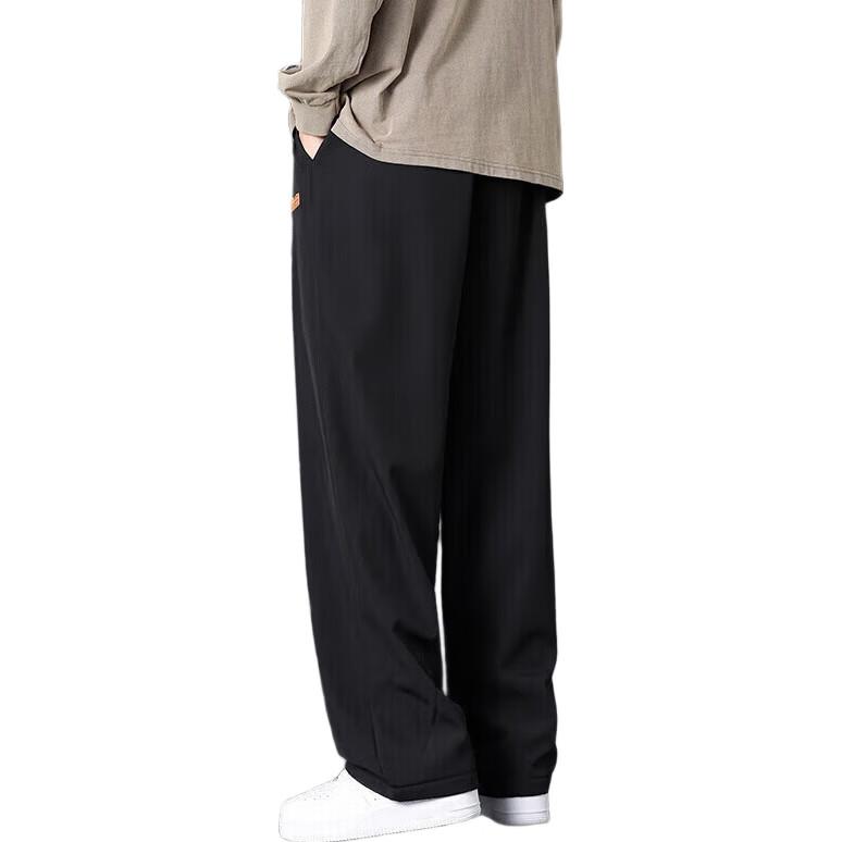Jeanswest Casual Pants for Men, Spring 2026 Straight-Leg Loose Wide-Leg Trousers, Trendy Versatile Sports Pants, Black, 2XL