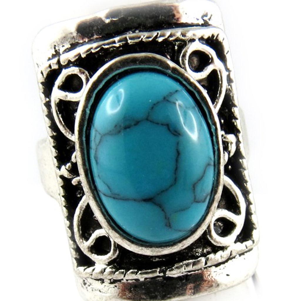 Ethnic Ring 'Mineralia' Turquoise - 26x20 Mm