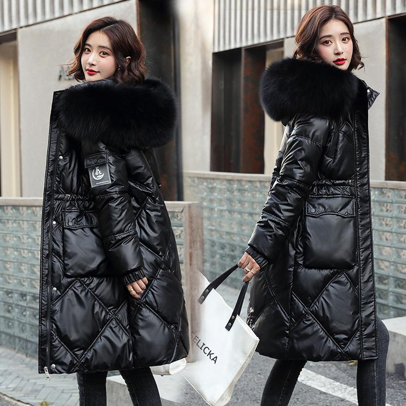 Winter Jacket Women Glossy Jacket Women's Winter Waist Slimming Warm Long Popular Coat
