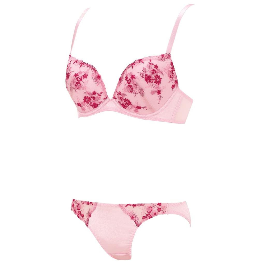AMOSTYLE BY Triumph Entry Collection Bra Panty Set M020 C65 Push-Up & (Pretty Bouquet) Women's (Lipstick Pink)