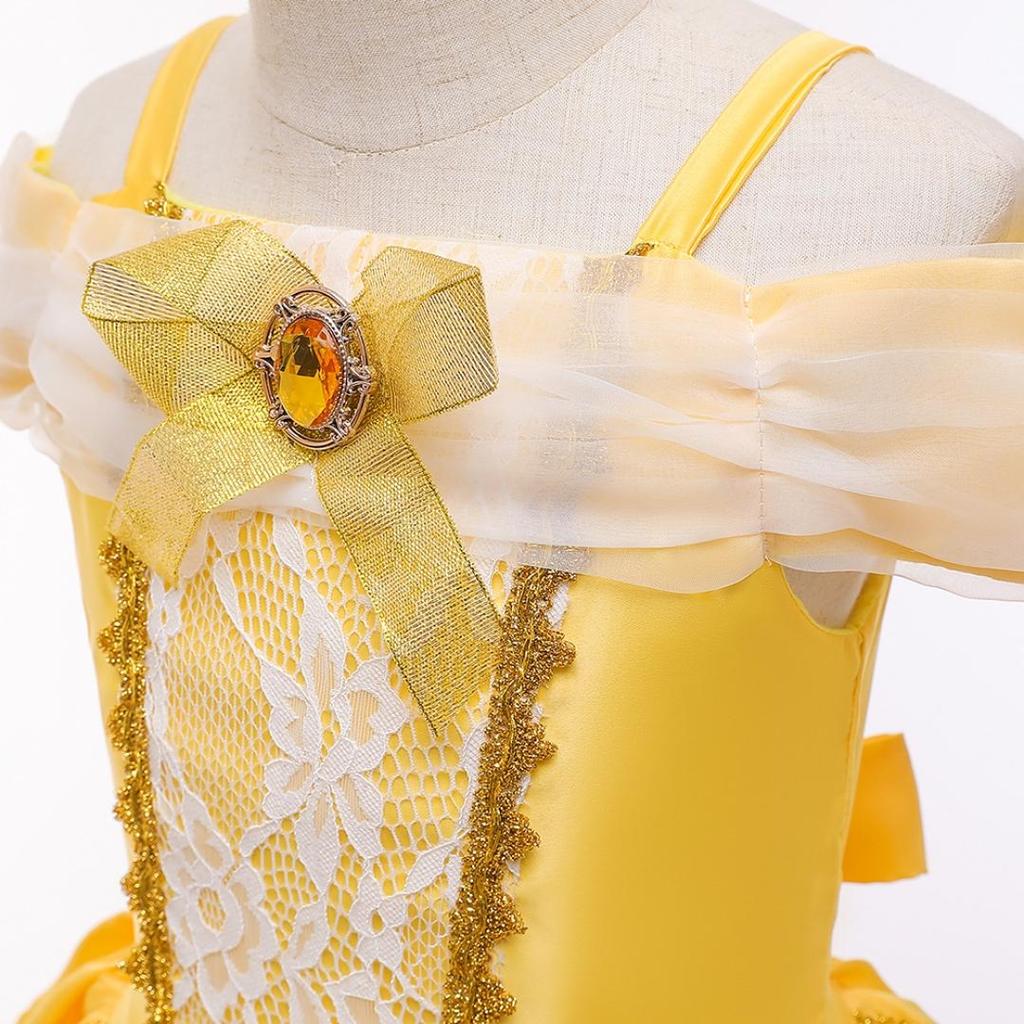 Костюм Красавицы и Чудовища для девочек, карнавальное нарядное платье на Рождество, Хэллоуин, бальное платье красавицы принцессы на день рождения, желтое, 3, 4, 5, 6, 7, 8, 9, 10 лет