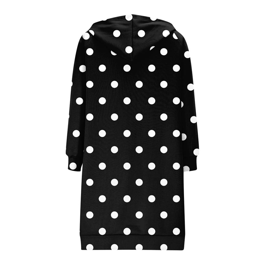 Women's Fashionable Printed Long Sleeved Drawstring Hooded Zipper Pocket Long Casual Sweatshirt Jacket