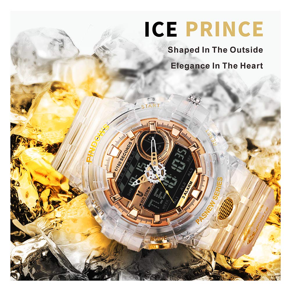 PINDOWS Military Watch Outdoor Sports Electronic Date Multifunction LED Alarm 50 Meter Water Resistant Analog Digital Display Watch Men's Watch, Men's