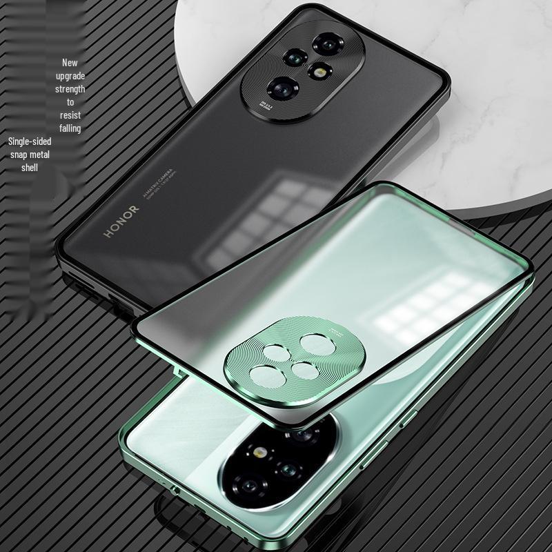Чехол для телефона Honor 400pro с металлическим каркасом: Кнопка-защелка, Матовая задняя панель, Защитное зеркало.