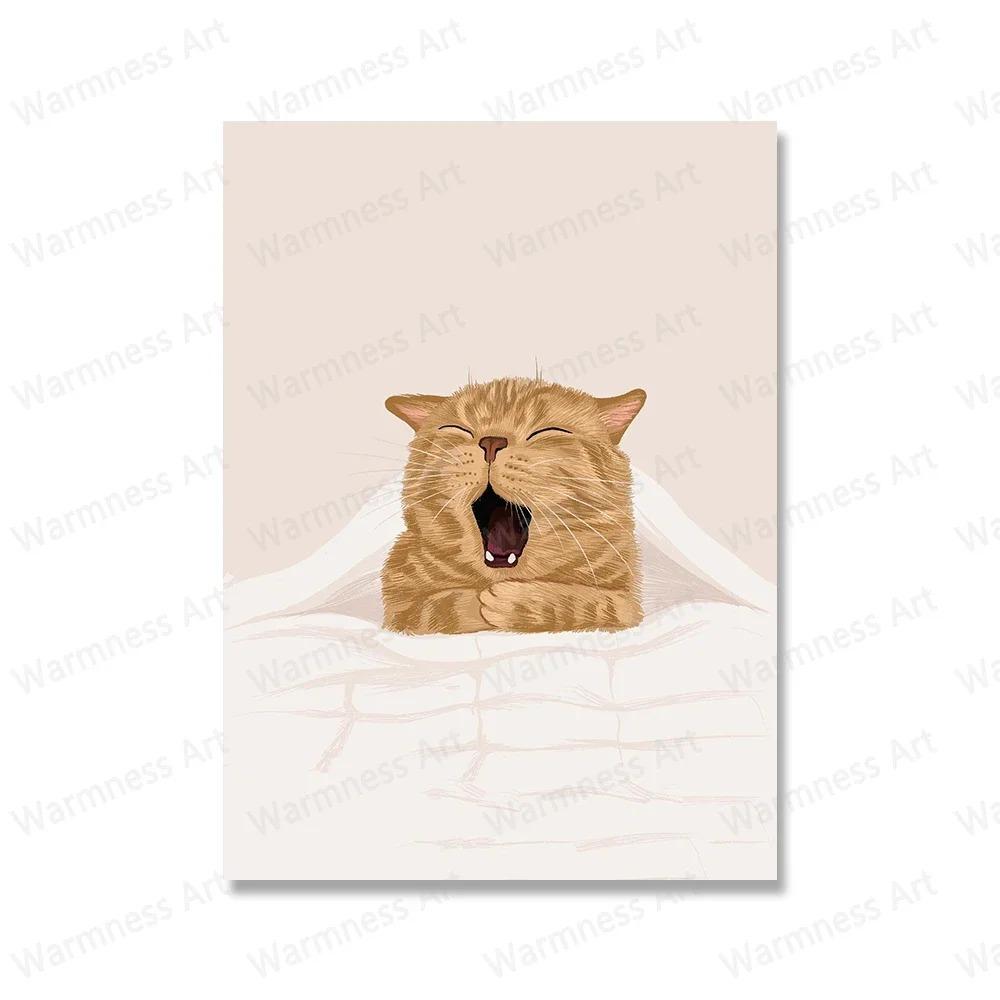 Scandinavian Simple Cat Drinking Pizza Wall Art Minimalist Print Canvas Painting Posters for Bedroom Modern Home Decor